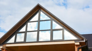 Close up of a triangular attic with many modern custom windows